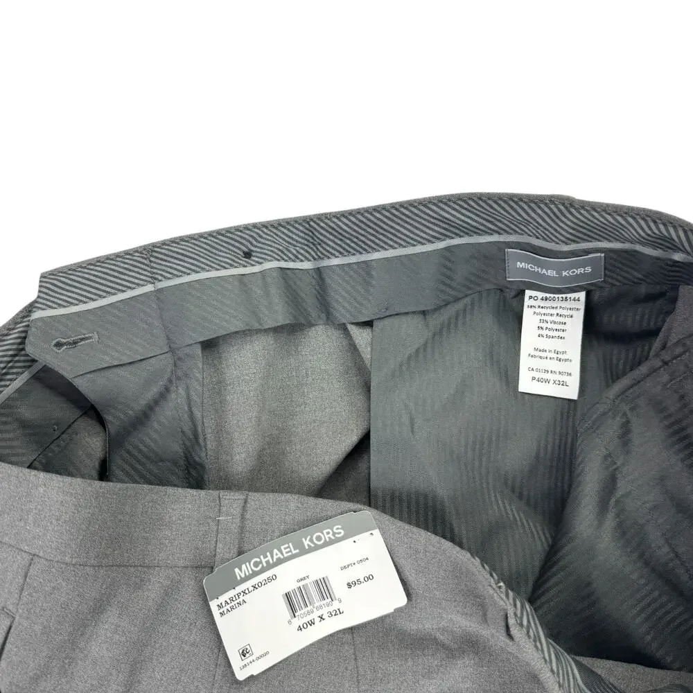Michael Kors Mens Pleated Cuffed Solid Classic Fit Stretch Pants Gray 40x32